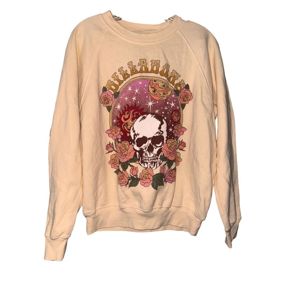 Billabong Skull & Roses Graphic Sweatshirt Beige S - Picture 1 of 6